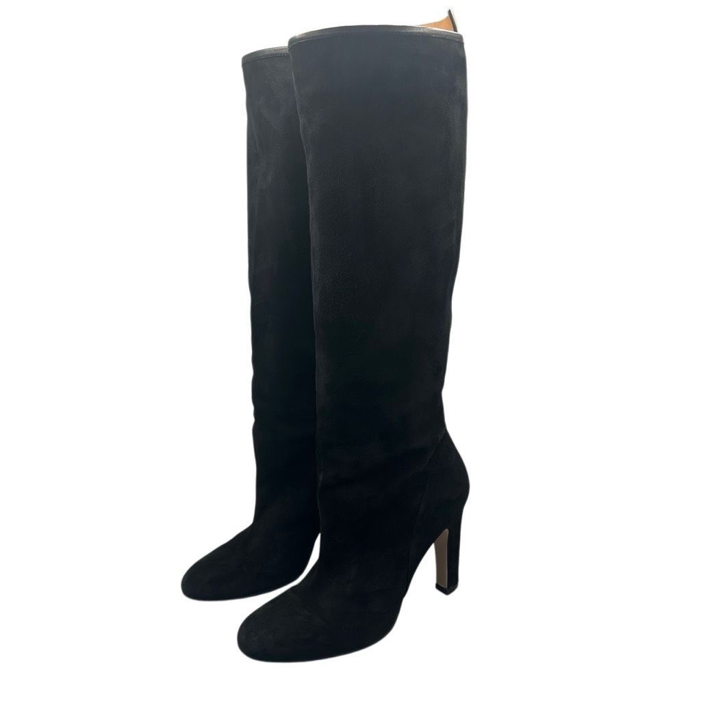 Stuart Weitzman Charlie Black Knee High Heeled Boots Size 9m Suede Leather